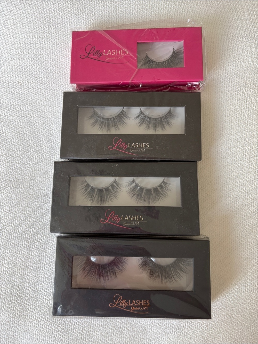 4 bundle Lilly Lashes Mixed Style False Eyelashes in Black and Pink Packaging